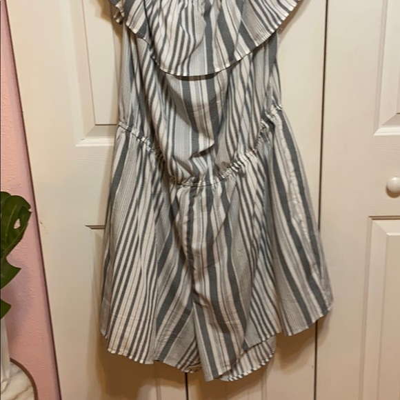 Grey and White Striped Plus Size Romper - Picture 2 of 6